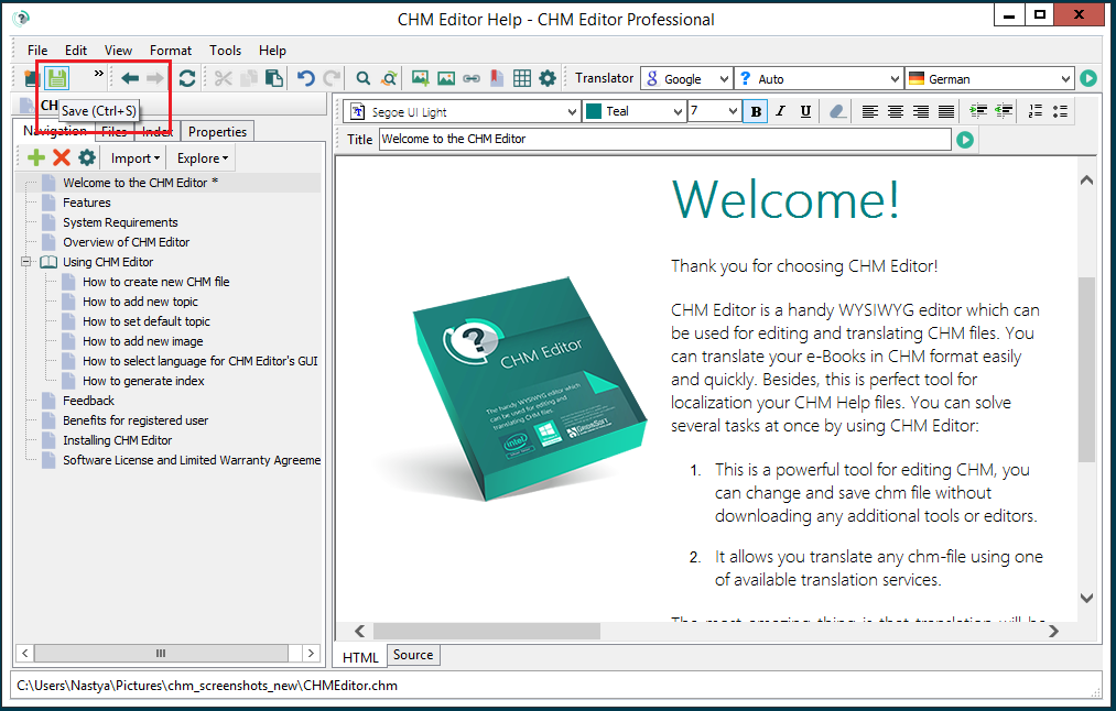 Save editing CHM file